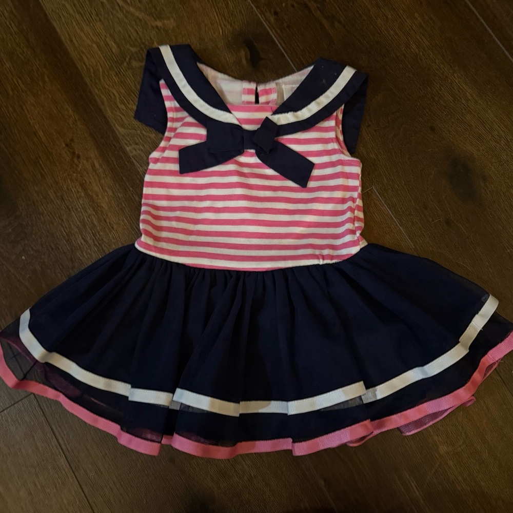 Youngland Pink and Navy Striped Dress